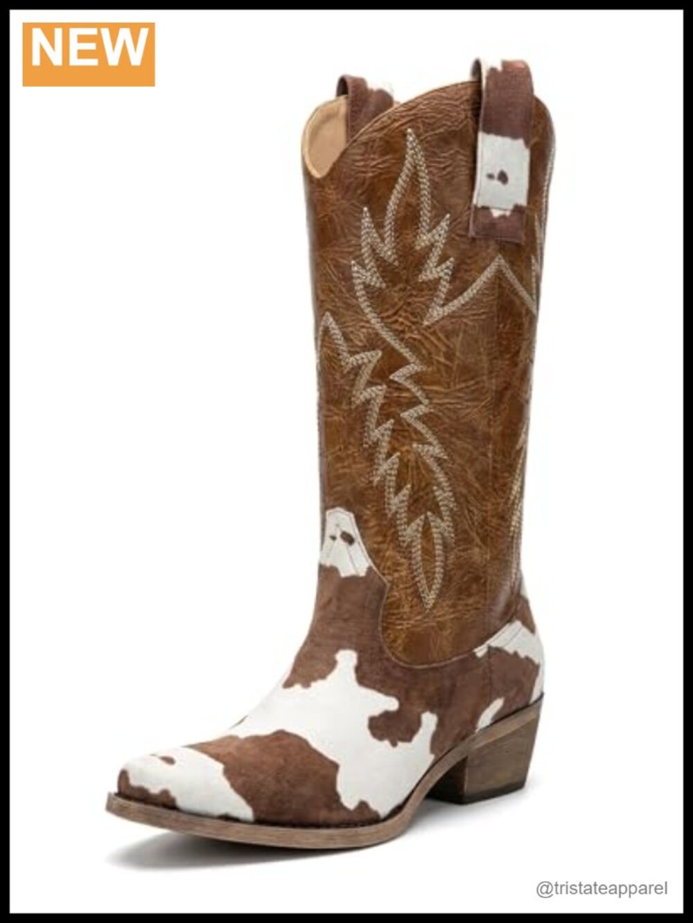 Cow Print Cowboy Boots for Women, Knee-High Western Boots, Pointed Toe, Low